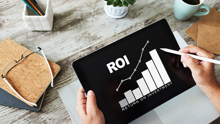 ROI graph and bar chart on a tablet